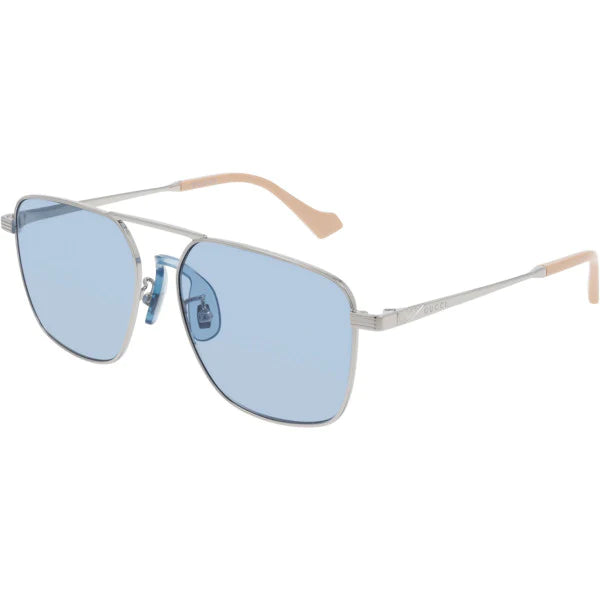 Gucci GG0743S 003 Aviator Square Metal Azul transparente Plata