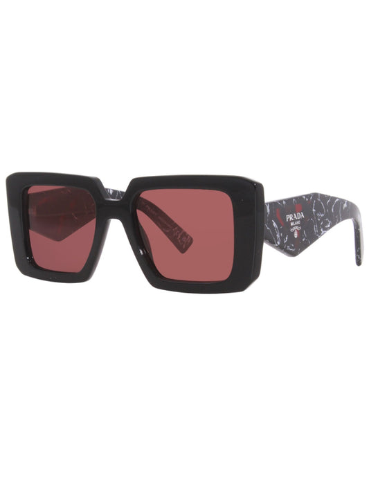 Prada SPR 23YS 1AB-06Q Square Shape Black Red