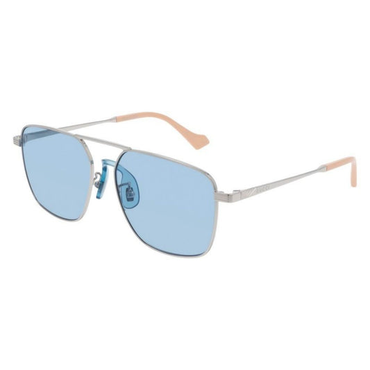 Gucci GG0743S 003 Aviator Square Metal Azul transparente Plata